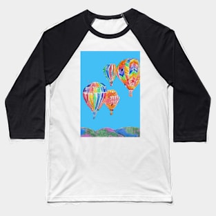 Hot Air Balloon Watercolor Painting on Sky Blue Balloons Baseball T-Shirt